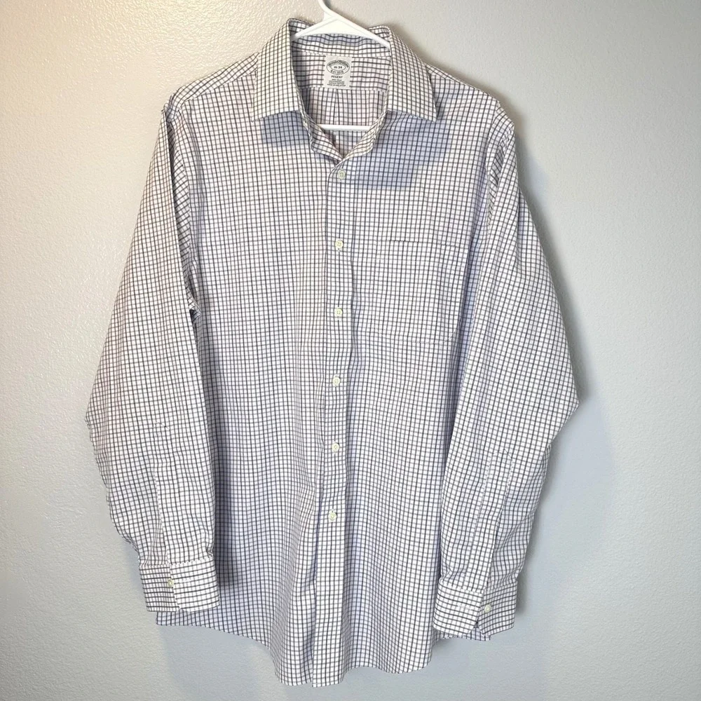 Brooks Brothers Mens-16-34 Regent‎ Dress Shirt Blue Plaid  Non Iron Cotton